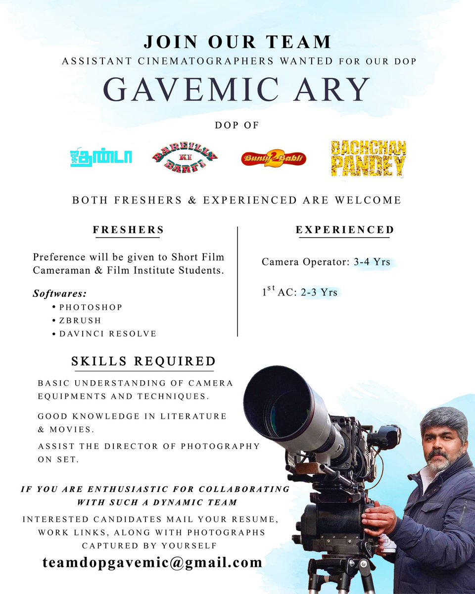 dopgavemic's tweet photo. #assistantcinematographer #cinematographyopportunities #jointheteam #filmproduction #ac #asstcinematographer #assistantcamera #dopassistant https://t.co/XODQbIkRw5