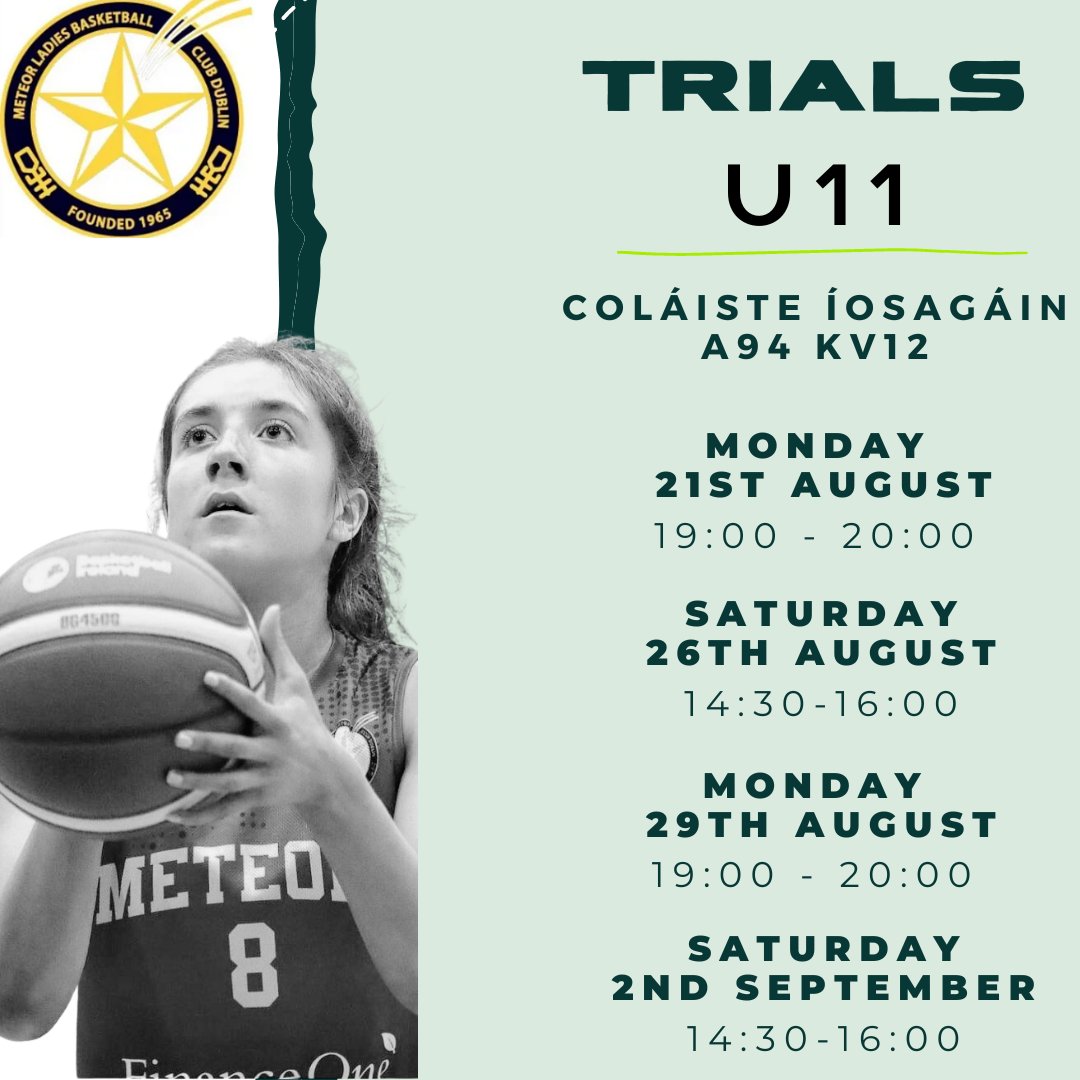 meteorsbb's tweet photo. Team Trials
U11
Colaiste Iosagain
Monday 21st August 19:00-20:00
Saturday 26th August 14:30-16:00
Monday 28th August 19:00-20:00
Saturday 2nd September 14:30-16:00
#LetsGoMeteors https://t.co/yHBZSQ7lt2