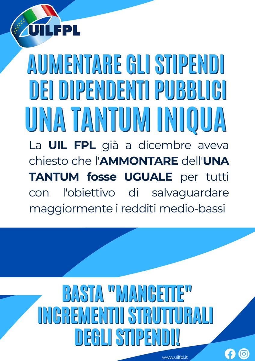 UILFPLNAZIONALE's tweet photo. 🗣️Aumentare gli stipendi dei dipendenti pubblici con incrementi stabili.
✋🏼Basta "mancette"!
#Uil #Uilfpl https://t.co/CW0D2WCsXq
