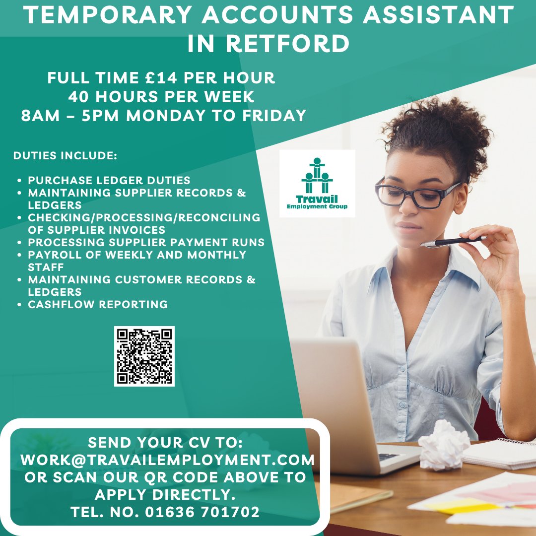 #travailemploymentgroup #travail #travailjobs #travailnewark #accountsassistant #accountsjobs #temporaryjobs #retford #follow