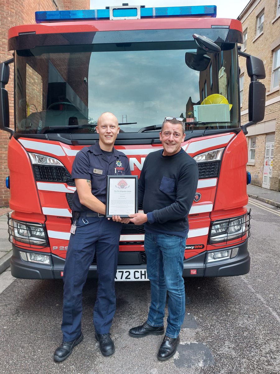 FF Andrew 'Jack' Russell (now retired) receiving his 25 year certificate and badge from Brigade Organiser Callum Hodgkin

#25yearsofmembership  #FireBrigadesUnion