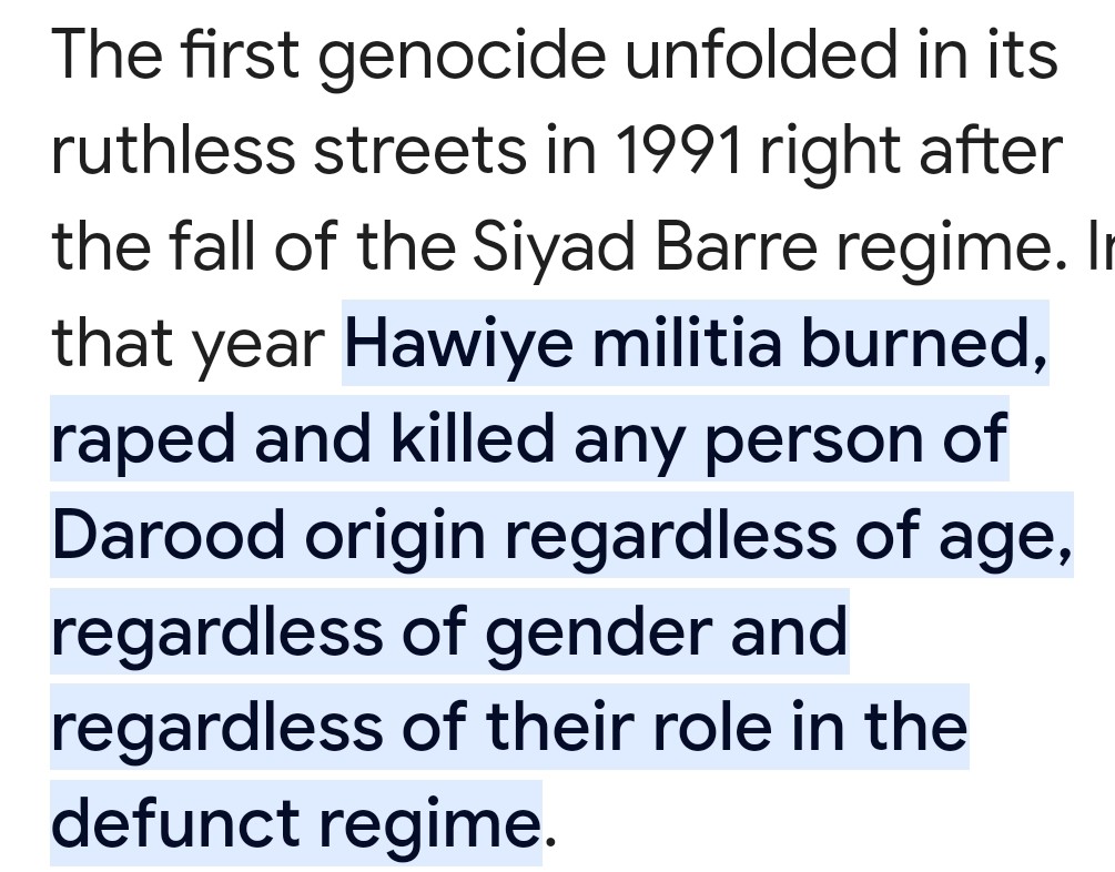 survivalAlerts's tweet photo. Don't speak of the #IsaaqGenocide many Isaaq say. 👇
The #IsaaqGenocide erased, but the Darood here blame the Hawiye of the "first genocide"
I don't take you seriously tbh, it is sickening your high horse stance, you disregard what is happening around you!
#Individualistic https://t.co/MSNuUtGS1b