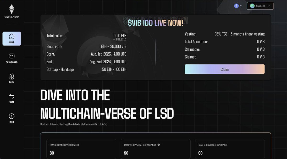 VibraniumLSD's tweet photo. 📢Attention IDO participants! 

You can now claim your 25% TGE $VIB by simply connecting your wallet address.

Thank you everyone who participated, do expect greatness ahead.

More info can be found here: https://t.co/KrLqYPJNHW

$LBR #LSDfi https://t.co/2Cb8u850WH