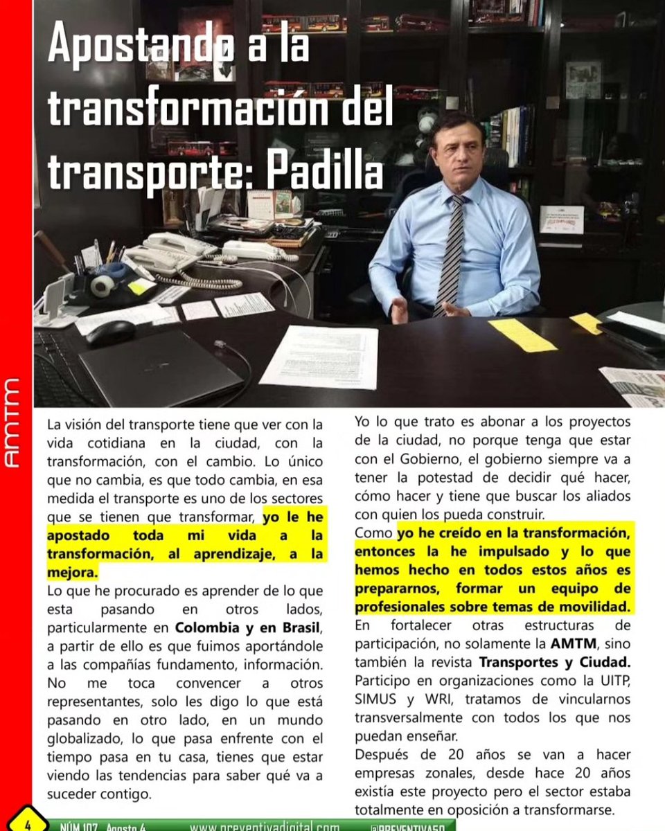 PREVENTIVA50's tweet photo. Apostando a la transformación del #transporte: Padilla

"...Yo  he apostado toda mi vida a la transformación, al aprendizaje, a la mejora.

Lo que he procurado es aprender de lo que esta pasando en otros lados, particularmente en #Colombia y en #Brasil, a partir de ello es https://t.co/5RmVheA9gc