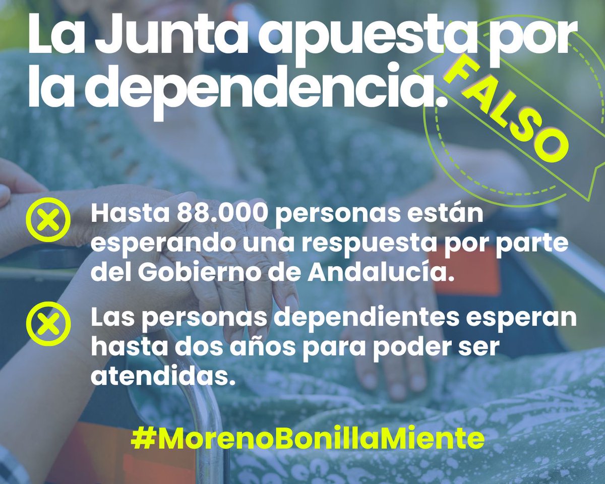 ⚠️ Por mucha campaña de autobombo que haga Moreno Bonilla, las personas con dependencia y sus familias saben bien que su gestión es nefasta. 

✖️ Ha cerrado la puerta de entrada al sistema a miles de personas dependientes.