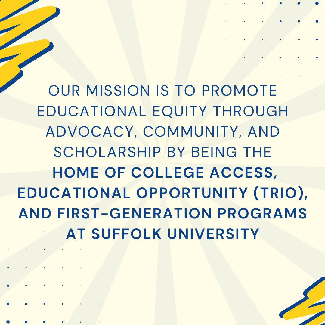SU_FirstGenEdEq's tweet photo. Though our center's name has changed, First Gen Ed Eq's mission remains! 🙌
.
.
.
#suffolk #suffolkuniversity #suffolkuniversityboston #suffolkfirstgenedeq #suffolkmcnair #suffolkupwardbound #suffolkveteransupwardbound https://t.co/XCsBWo9Omm