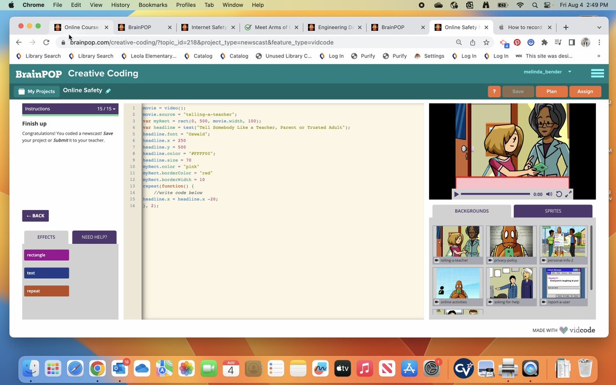 BenderLibrarian's tweet photo. Another great feature on Brain Pop to try out with students is Creative Coding! I am planning on using this to teach digital citizenship skills. @brainpop https://t.co/1l6Ymdztjw