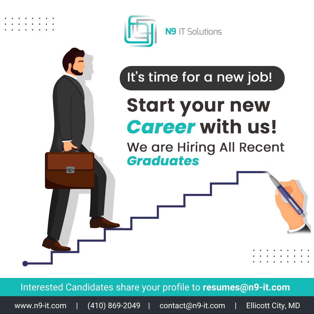 We are Hiring all recent Graduates...! Time to make the right career decisions and provide great strategies for your career growth with N9 IT Solutions, Inc Contact us for more details - +1 410-869-2049 Website - n9-it.com . #graduationhiringprogram