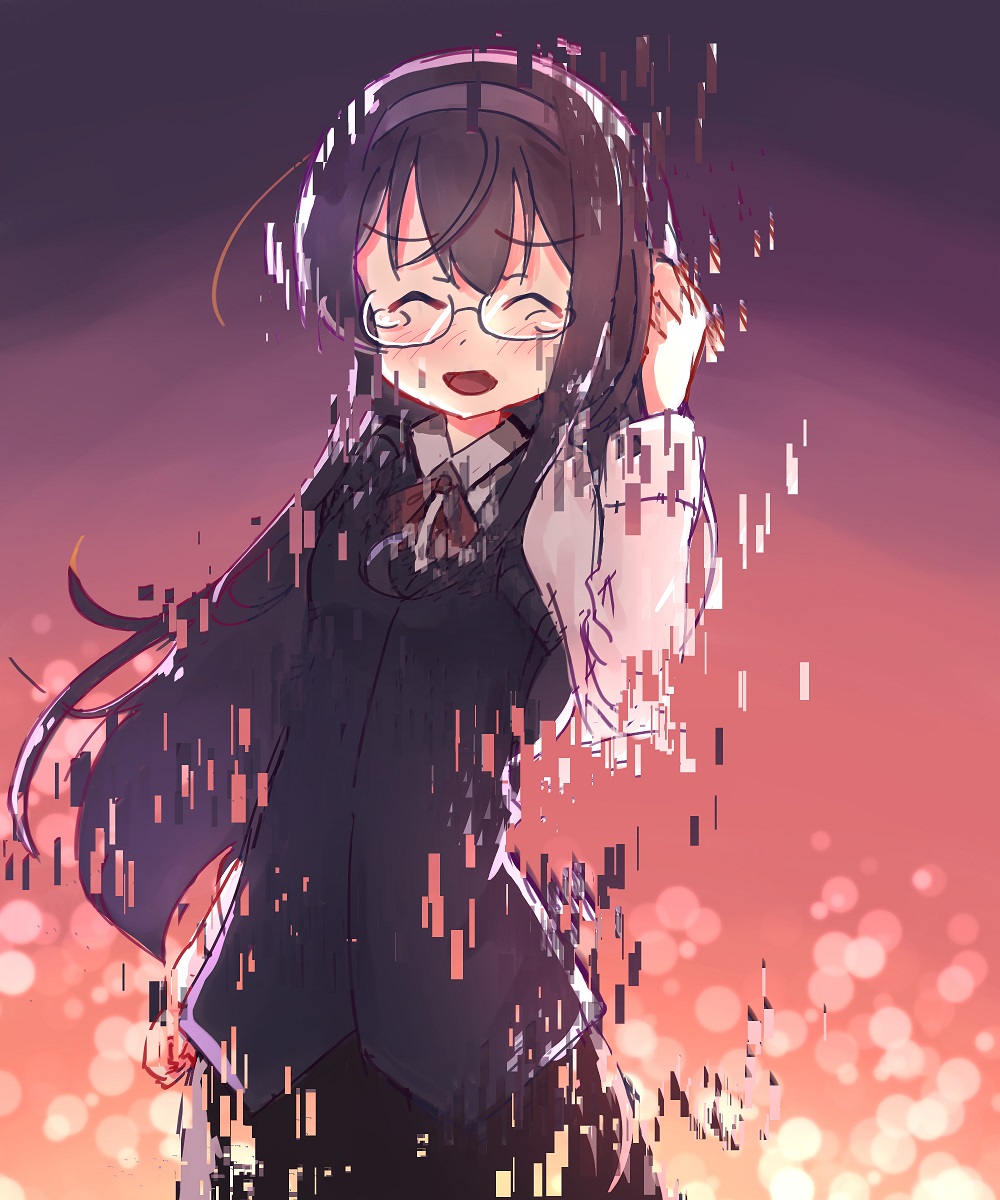 ooyodo (kancolle) 1girl solo glasses long hair closed eyes hairband black hair  illustration images