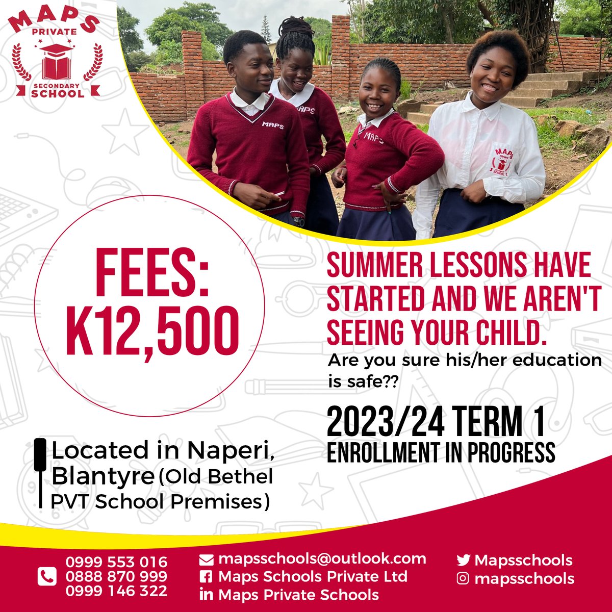 mapsschools's tweet photo. Summer lessons continues at Maps Secondary Schools.

Register now: +265 999 553 016, +265 888 870 999 or +265 999 146 332
#maps #secondaryschool
#summerlessons
#enrollwithus
#brightfutureiscertain
#besteducation https://t.co/cacKAHMcif