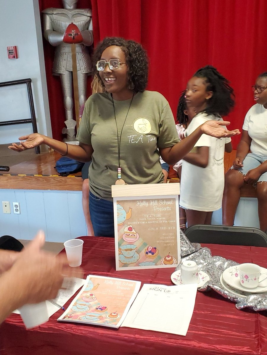 TEA Time ☕️ is a club where women and girls meet at the table. It is happening at Holly Hill School this year. 

I will be sharing opportunities to support our girls 👭🏻👩🏾‍🤝‍👩🏿👩🏻‍🤝‍👩🏾 throughout the year. Make room for TEA. 

#TEAtimeHHS #teach #engage
#acquire