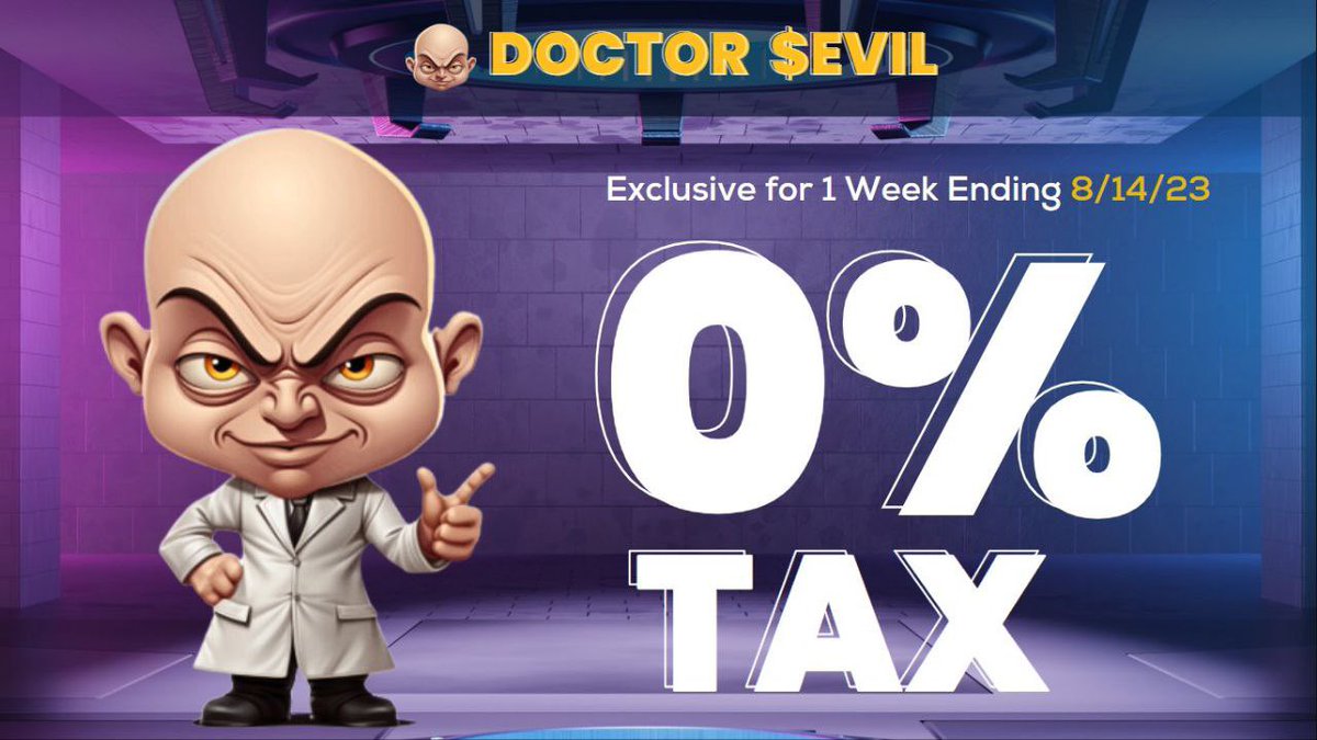 Doctor Evil is pleased to announce the $EVIL Tax-Free-Last-Chance-Before-Massive-Gainz-EVIL-Takeover Extravaganza 

⚠️ THIS WEEK ONLY ⚠️

Here’s your chance to join the $EVIL army with no strings attached 😈 Just in time, he’s just getting started!
#EvilArmy #Evil #EvilInvasion