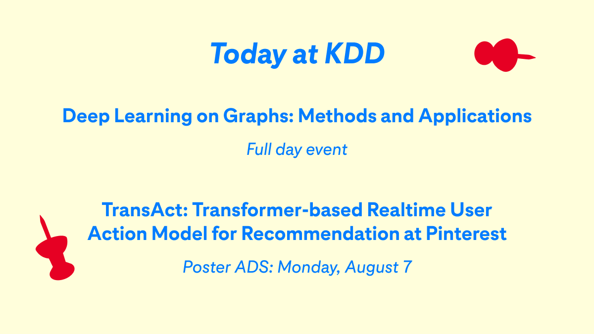 PinterestEng's tweet photo. Day Two: #KDD2023 

Meet the Pinterest team at our sessions today! 📌 https://t.co/dRQGVX9bB6