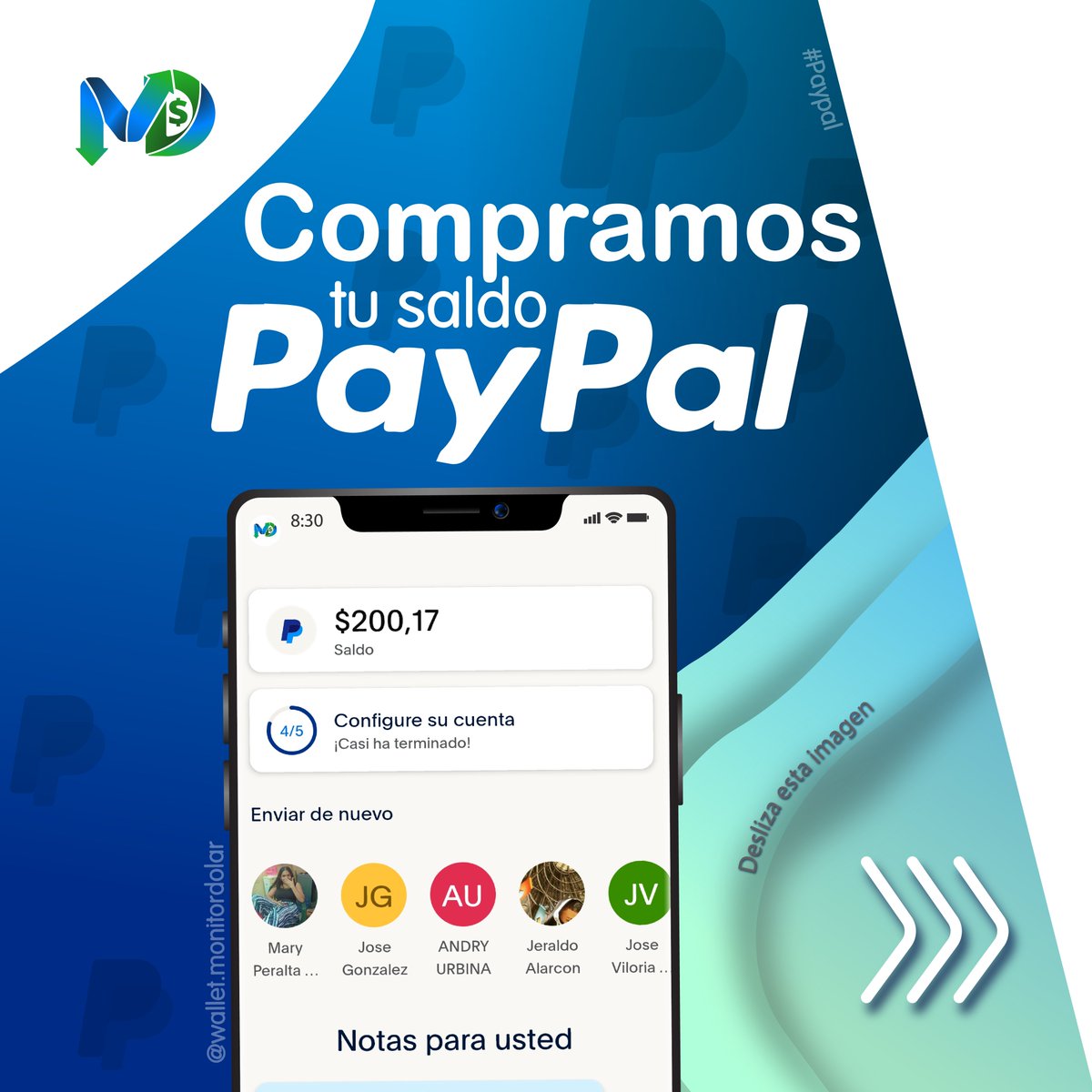 appmonitordolar's tweet photo. -Compramos paypal:
🌟 ¡Atención usuarios de PayPal! 🌟

¿Tienes saldo en PayPal que deseas convertir en bolivares? ¡En Monitor Dolar Wallet te ofrecemos las mejores tasas de cambio del mercado! 💰💱 https://t.co/aXisWYsoC3