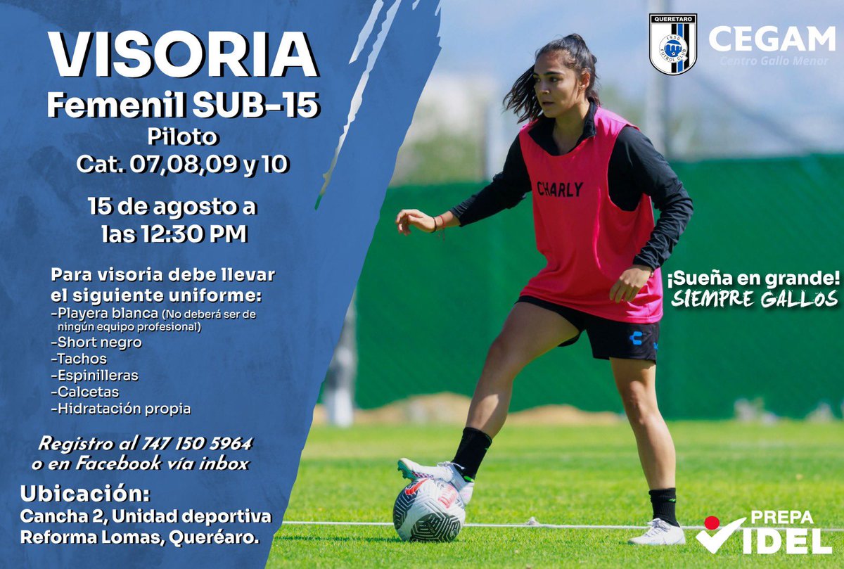🚨 ¡Atención! 

TENDREMOS VISORÍA FEMENIL SUB-15 (piloto). 👇🏼

Regístrate y prepárate para asistir el 15 de agosto a la Unidad Deportiva Reforma Lomas. 

#Somos🔵⚫️