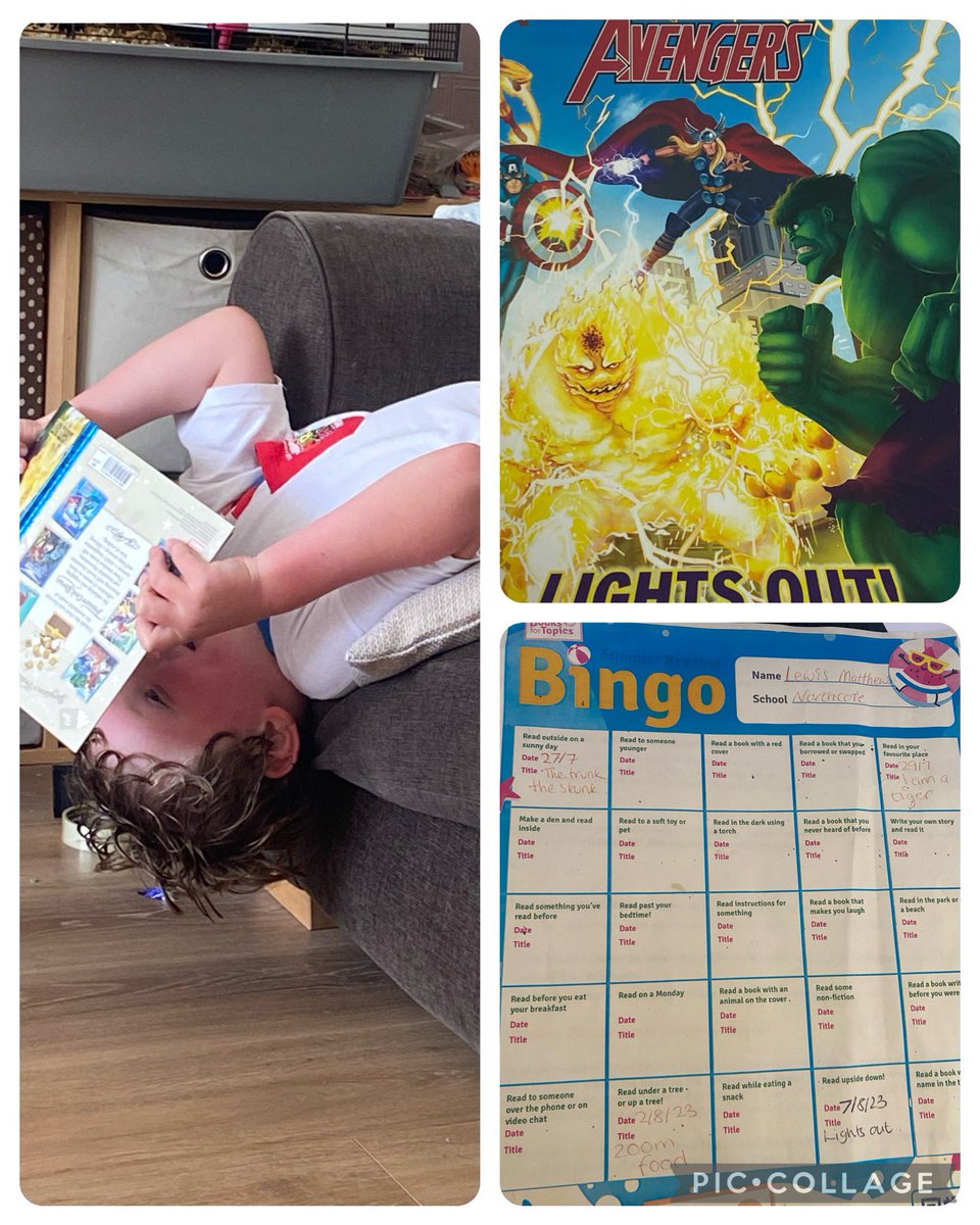 frecklesr's tweet photo. @NorthcoteSch upside down read Lewis thought this was funny!! #summerreadingbingo https://t.co/7nk1rkRIH1