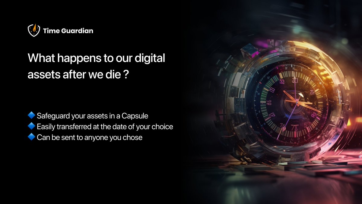 🏴‍☠️ What happens to our digital assets after we die ?

 📲 Time Guardian ensures your photos, digital collectibles, notes, and more are safely transferred to the person of your choice after you leave this earth 

👉 Start planning for your future today! (link in bio)