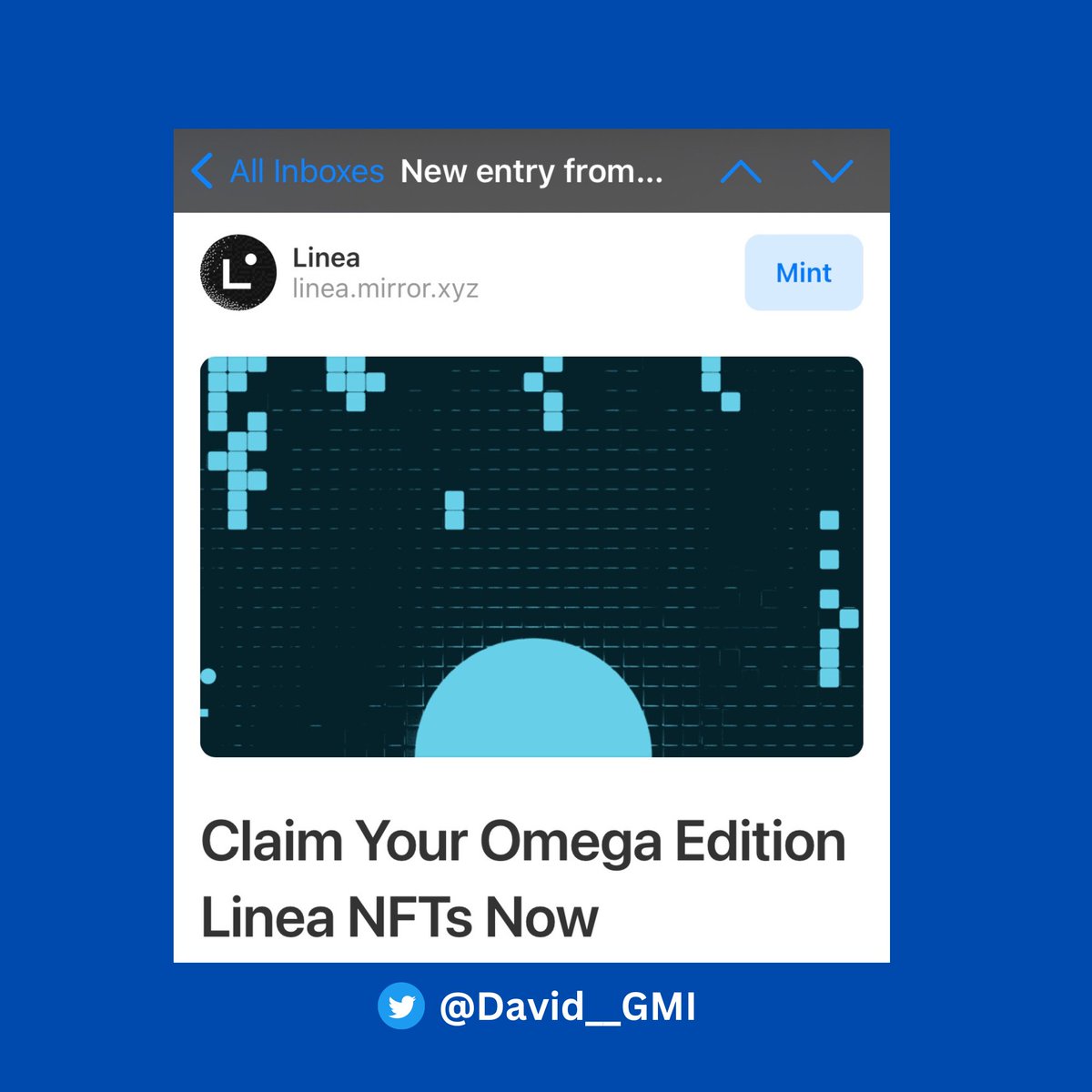 Davidgmi_01's tweet photo. π¨Goodnews for @LineaBuild testers
Mint Omega Edition Linea NFT if you got this mailπ
If you participated in Linea test net and you did not get the mail, then read along. I will show you how to mint
π§΅π§΅
#Linea #Airdrop #LineaNFTs https://t.co/Edne6xi2Gs