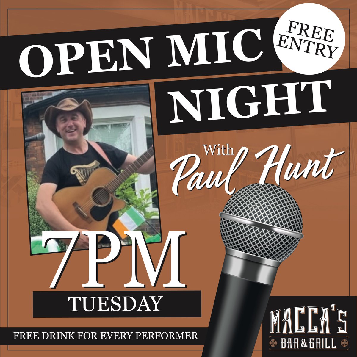 Paul’s back from a well-earned holiday (camping somewhere wet and miserable…) and raring to take the reins in tomorrow’s Open Mic. Come one-and-all, whichever side of the fence you are on it will be a belter as usual! 🎤💚❤️ #openmic #bemoremacca #guinness #irishbar #prestwich