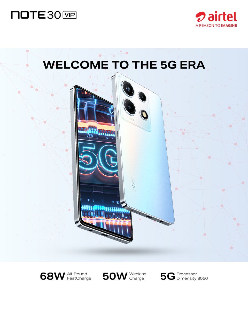 infinixuganda's tweet image. Congratulations @Airtel_Ug. 
You too can experience Uganda's first 5G network only with the infinix #NOTE30VIP. 
Available in all Infinix outlets. 
#Airtel5G
#SwitchedON