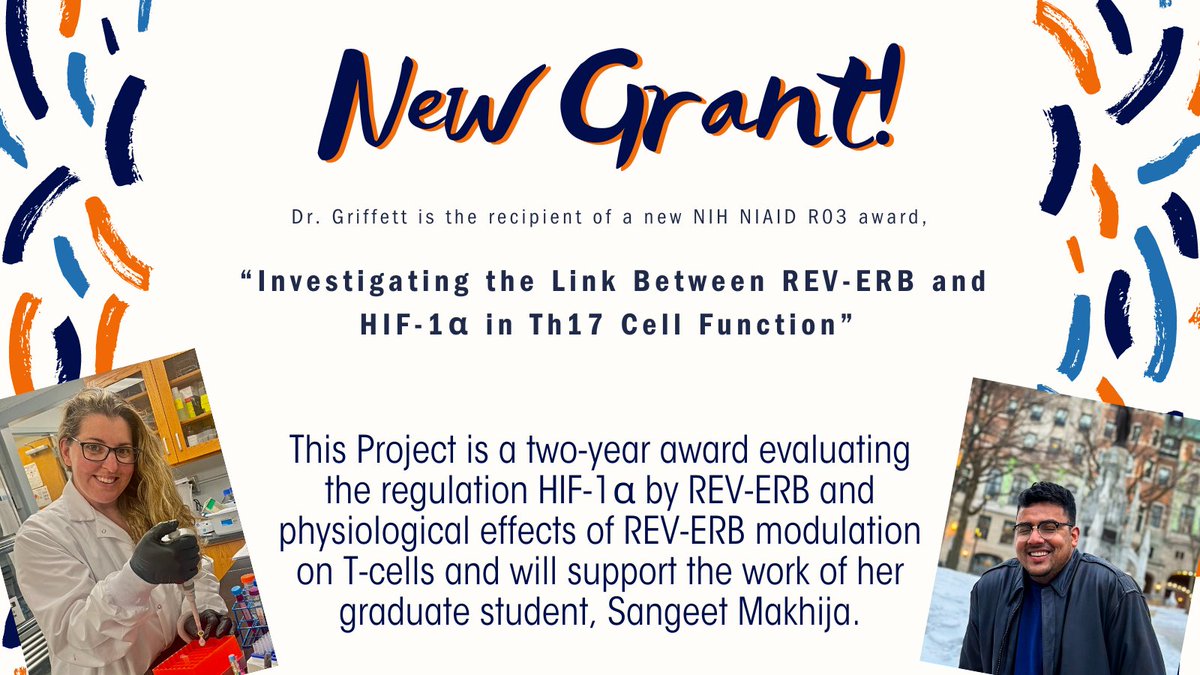 🎉 New Grant in Dr. Griffett's Lab (@GriffettLab)! This exciting work will explore novel regulation of the REV-ERB and HIF-1a transcription factors in immune cells. @AuburnU @AuburnVetMed @NIAIDFunding