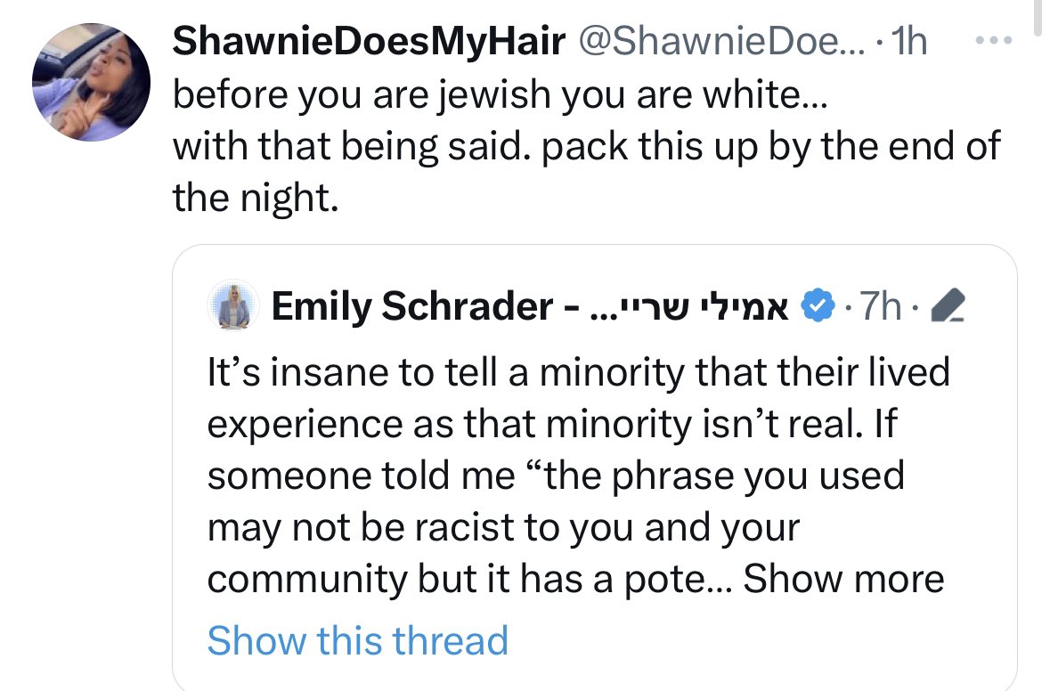emilykschrader's tweet photo. Jews are white
Jews are not minorities 
Jews are white supremacists 
Jews aren’t “real” Jews
Jews will do anything for financial gain to exploit black peoples
Antisemitism isn’t lethal 

These are all comments in response to the Jamie Foxx controversy.

Tell me again how antisemitism isn’t a problem?