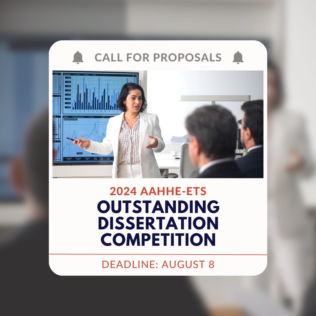 AAHHEorg's tweet photo. Applications close TOMORROW! AAHHE and ETS welcome submissions for their annual Outstanding Dissertations Competition (ODC). Learn more and submit proposals by August 8, 2023: https://t.co/0gNZKL31Fc
#aahhe #dissertation #doctoralprogram #hispanicsinhighered #highered #latinx https://t.co/msT5jR9xyU