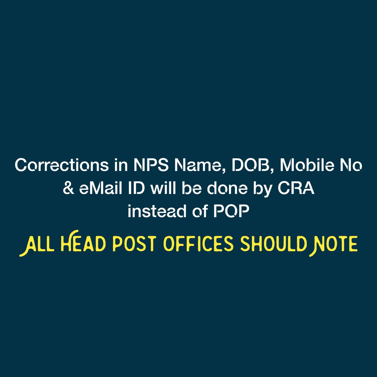 postalstudy's tweet photo. Processing of NPS subscriber modification requests by CRA Instead of POP: New Guidelines 2023 issued https://t.co/H8OgTYi005 https://t.co/PgfeUorJnh