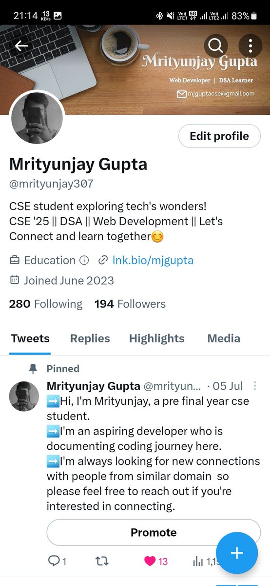 mj_dev0's tweet photo. Only 6 left to reach the magic number 200.
Lets connect and grow together.
#tech_twitter #webdev
#dsa https://t.co/VIBKAQXQAW