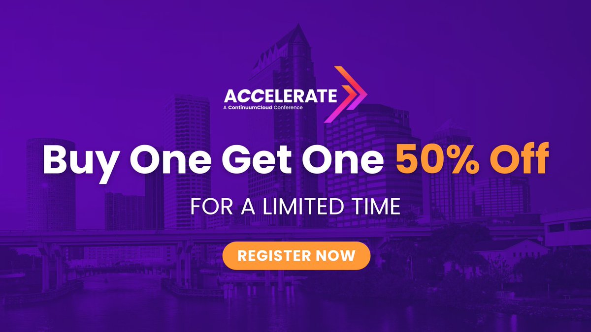 Have you registered for #ACCELERATE2023? Take advantage of our BOGO offer TODAY! Get 50% off a second ticket when you purchase a regularly priced individual registration with promo code CCBOGO50. accelerate.continuumcloud.com/checkout/