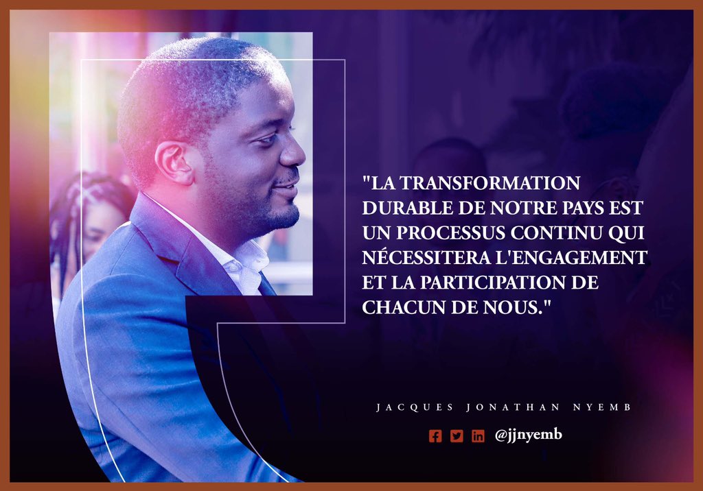 JJNYEMB's tweet photo. « La transformation durable de notre pays est un processus continu qui nécessitera l’engagement et la participation de chacun de nous »
Excellente semaine à tous et à toutes !
#Rebuntu #EngagementCitoyen #Cameroun https://t.co/8wm1YPRo3J