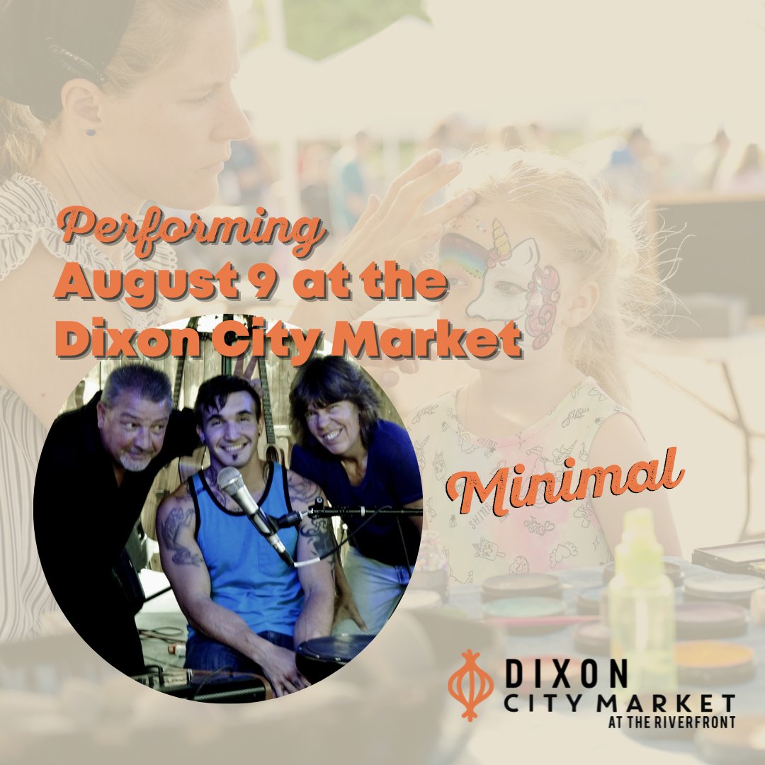 The talented trio Minimal will perform this week from 5 to 8 p.m. at Dixon City Market! 🎸🪘🎤  The group plays pop, classic rock and alternative. Come enjoy their eclectic vibe while you shop and grab a bite to eat! 🍧🍦🌭🍻