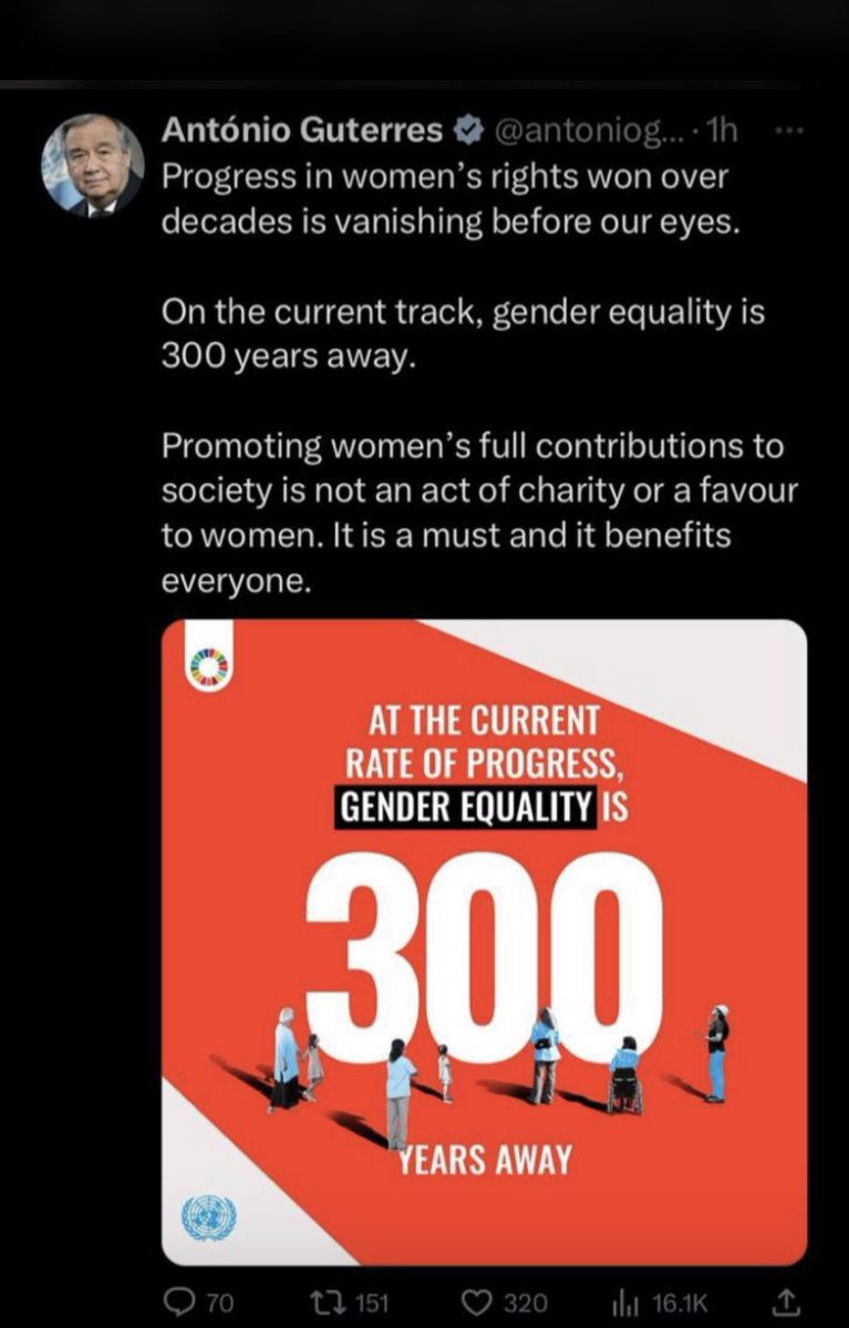 These are thousand decades to achieve #genderequality . Any way we should also appreciate progress made than focusing at the worst picture. Together we will achieve #genderequality