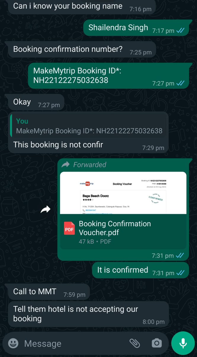 Ayushee_wee's tweet photo. @makemytripcare @Rajesh_Magow @aakashkumar Upon multiple followups &amp; multiple promises @makemytrip failed to bring a resolution. Hotel booking was denied and team was supposed to book an alternate hotel but no action even after 30+ hrs #Failedcustomerservice #badservice #MMTscam https://t.co/v7tvZOHPyt