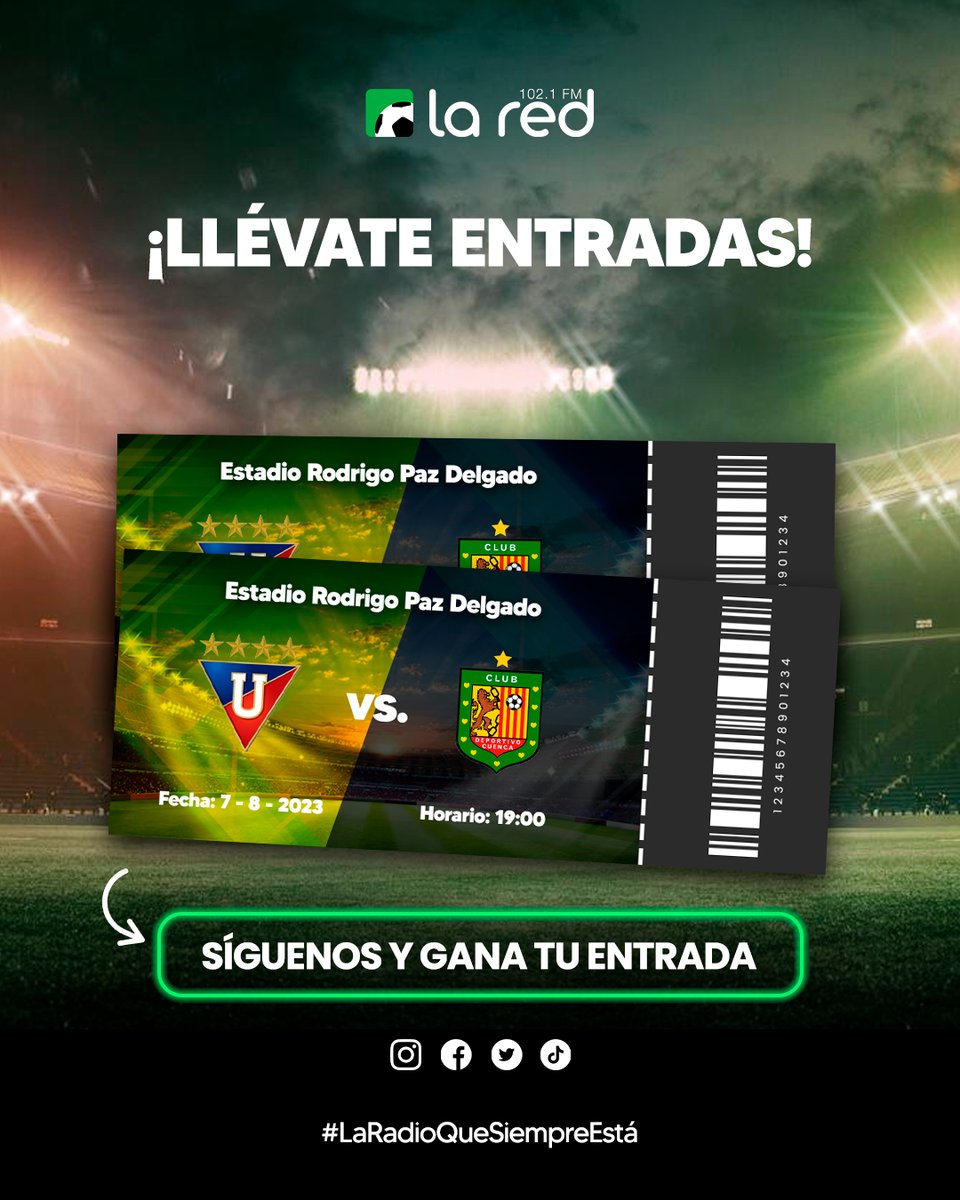 🔥 SORTEO 🔥 ⁣
⁣
Vamos al estadio para el partido: <a href="/LDU_Oficial/">LDU Oficial</a> vs <a href="/DCuencaOficial/">Club Deportivo Cuenca</a>. Sigue las instrucciones para ganar ⬇️⁣
⁣
1. Síguenos ⁣
2. Comenta tu pronóstico ⁣
3. Dale RT a este tweet ⁣
⁣
Recuerda estar pendiente a nuestras redes para conocer a los ganadores
