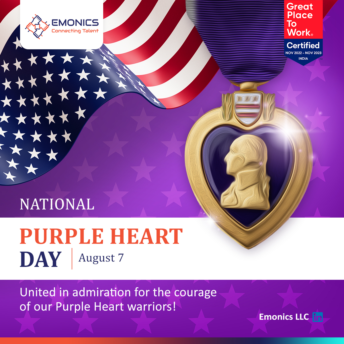 emonics_llc's tweet photo. On Purple Heart Day, we salute our heroes for their bravery and sacrifice. 

#purpleheartday #marines #military #sacrifice #honor #recruitment #family #tribute #men #women #bravery #itstaffing #usstaffing #emonics #emonicsllc #emonians https://t.co/PRyinIvjWR