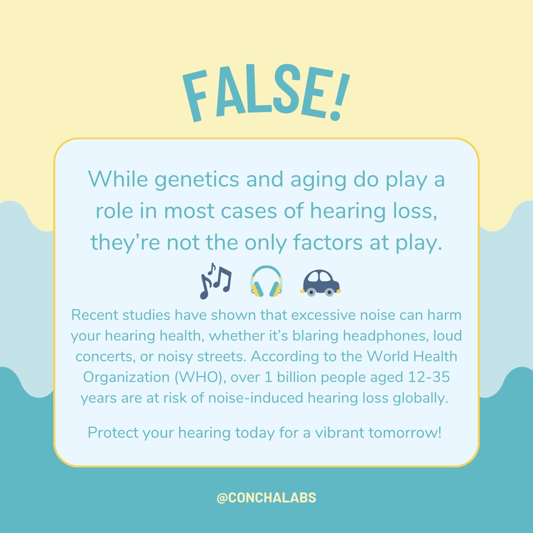 Welcome to another Myth Busting Monday, where we bust some common misconceptions about hearing loss! 🦻👊

How do you protect your hearing? Tell us in the comments below! 

#ConchaLabs #NIHLAwareness #soundsafety #hearinghealth 

Source: who.int