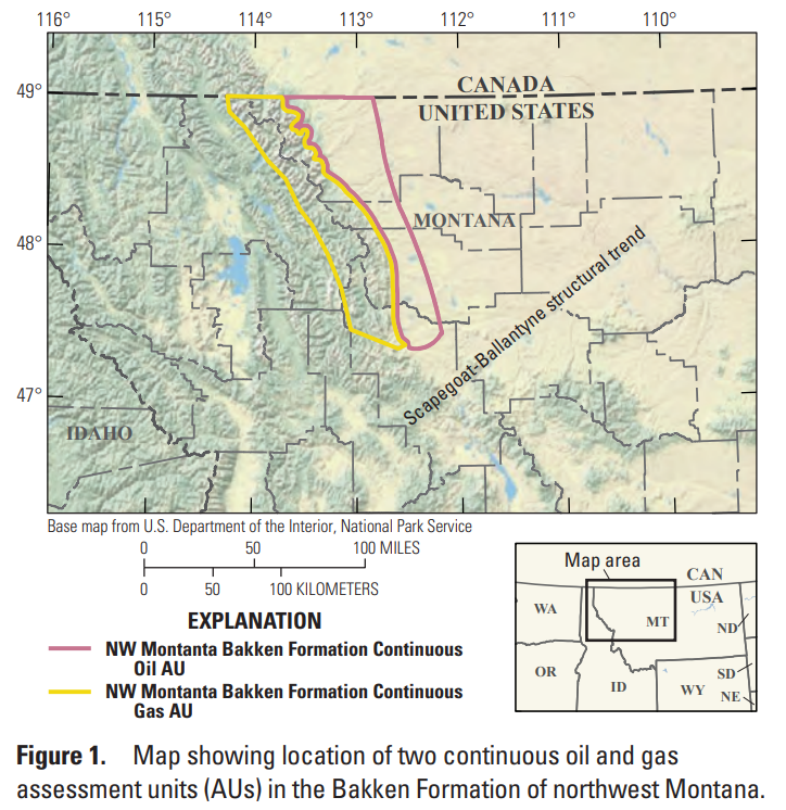 usgsenergy's tweet photo. We’ve got a new #OilandGas assessment out! It’s the Bakken, but not *the* Bakken-this one’s in northwestern Montana, and we estimate about 200 million barrels of #oil and 1 trillion cubic feet of #NatGas: https://t.co/1IyOUYxDtD #Energy https://t.co/bnUGuwPV8u