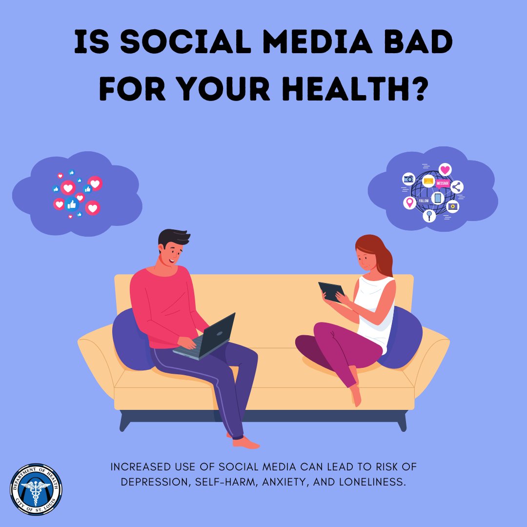 Did you know that an increased use of social media can lead to risk of depression, self-harm, anxiety, and loneliness. It's important to set healthy boundaries with social media like 🔉 Silencing your notifications, or⏰ Setting time limits. #mentalhealth #healthyboundaries