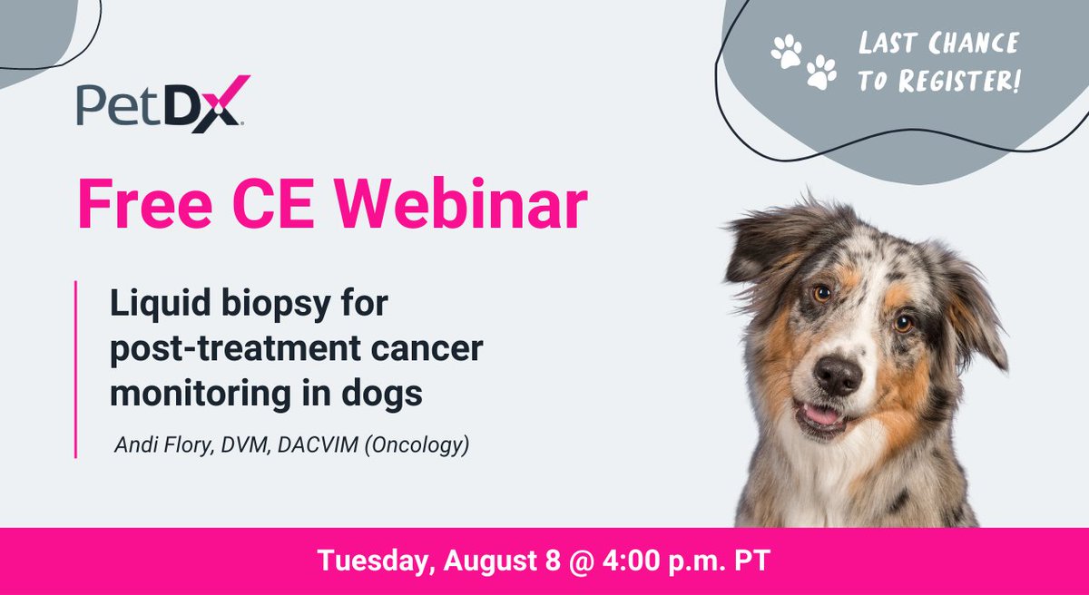 Last day to register for our upcoming webinar: 𝗟𝗶𝗾𝘂𝗶𝗱 𝗯𝗶𝗼𝗽𝘀𝘆 𝗳𝗼𝗿 𝗽𝗼𝘀𝘁-𝘁𝗿𝗲𝗮𝘁𝗺𝗲𝗻𝘁 𝗰𝗮𝗻𝗰𝗲𝗿 𝗺𝗼𝗻𝗶𝘁𝗼𝗿𝗶𝗻𝗴 𝗶𝗻 𝗱𝗼𝗴𝘀

Register now at petdx.events/23-08-08/free-…