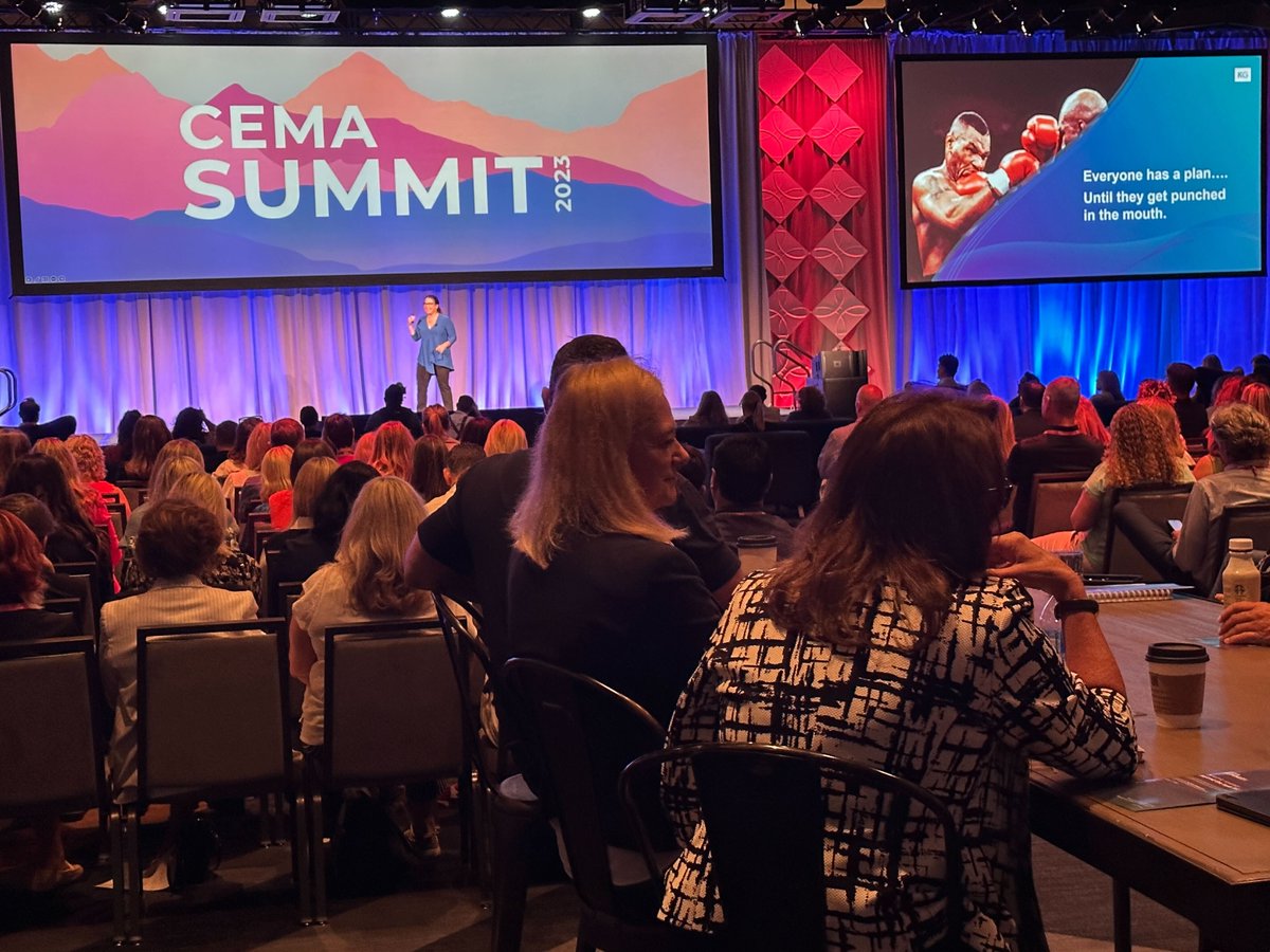 ineventapp's tweet image. "Event planning/management is the 3rd most stressful profession in the world." - Julie Williamson, Ph.D., Chief Growth Enabler at @Karrikins. 

Hey, #eventprof, give yourself a pat on the back. You deserve it. 

🌟 #CEMASummit23 Day 2 Highlights: Keynote session🎉