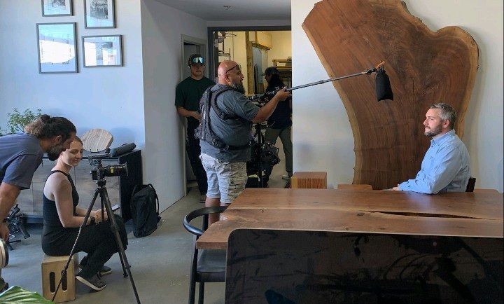 Travis_Gnehm's tweet photo. The folks from @bespokepost stopped by @UrbanHardwoods, and I was honored to give an interview describing our production and sales process.

Thank you so much to the entire Bespoke team for taking a moment to learn about UH's commitment to sustainability and craftsmanship! https://t.co/XKqFM8Sw32