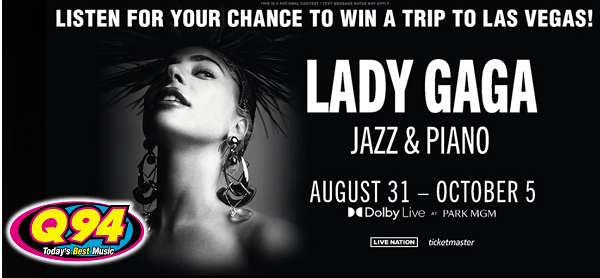 Q94Music's tweet photo. Q94 wants to send you &amp; a guest to VEGAS 😍 to see lady Gaga ✨ Premium tickets, roundtrip airfair ✈️ 2 night hotel stay at Park MGM &amp; more!! Listen to Q94 for the next nationwide keyword to text in to 95819! Get more at https://t.co/Hzv0IspuTN #Q94 #LadyGaga #LasVegas https://t.co/Peu0kHzoH4