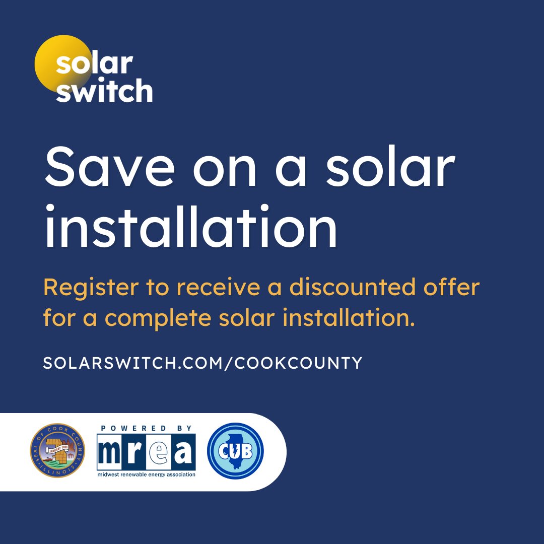 Solar Switch Power Hours coming up in Cook  County:
☀️Thursday 8/10 7pm - Wilmette Library
☀️Monday 8/14 7pm - Northbrook Library
☀️Saturday 8/19 9am - Westchester Village Hall
☀️Tuesday 8/22 7pm - Homewood Library
 
Details: solarswitch.com/en/cookcounty/…