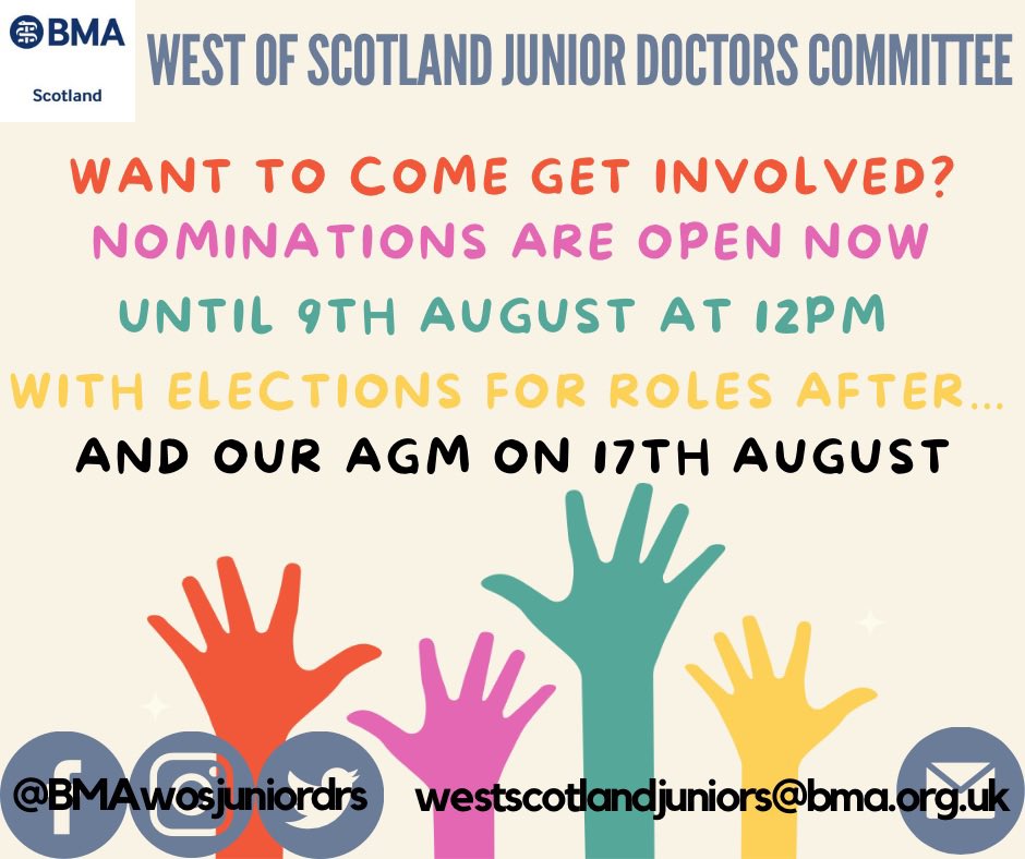 Are you passionate about all things #JnrDocRights?

Do you want to get involved in our committee this coming year?

If so then do consider nominating yourself before Wednesday 9th August 12pm here: elections.bma.org.uk

More info online or you can drop us a DM or email…