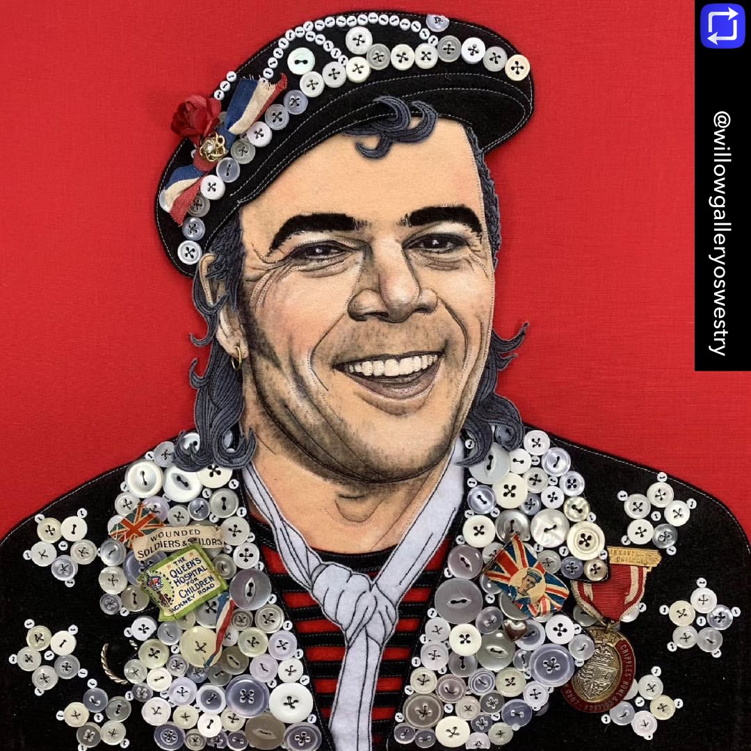 Repost from @willowgalleryoswestry using repost_now_app - ⁦@IanDuryOfficial⁩ .machine sewn felt, with hand sewn pearl buttons on a cloth backing by Jane Sanders. I decided to marry my two loves of sewing and music, & started stitching portraits of popular musicians.