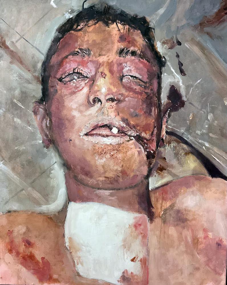 marcnelsonart's tweet photo. Painting (oil/acrylic on canvas). A piece for my upcoming exhibit at WIU. Thamer al-Sahri , a 15 yr. old child tortured, mutilated, and murdered by the #Assad regime in #Syria . His crime? Attending a peaceful demonstration. These atrocities will NOT be ignored!
#WarCrime https://t.co/9iQ4xNqa4g