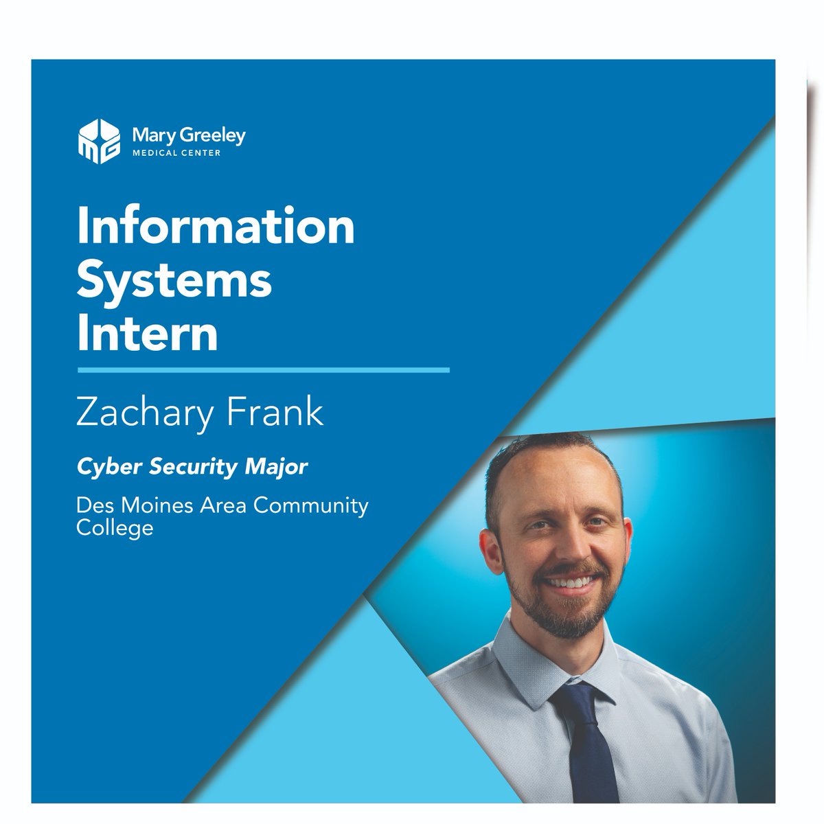 MaryGreeley's tweet photo. Zach Frank is an #intern with the Information Security Team. He is currently completing a degree in #CyberSecurity at @dmacc_bears He assists the team in responding to cybersecurity incidents and other projects to strengthen Mary Greeley’s information security posture. https://t.co/m5EtyM2JCg