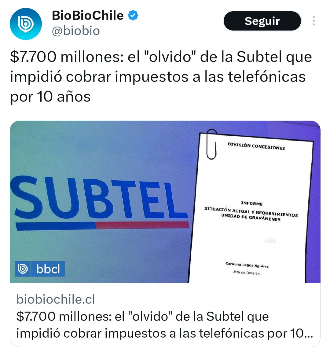 marcoporchile's tweet photo. Grave denuncia periodística. Subsecretaría de Telecomunicaciones “olvidó” cobrar durante 10 años más de $7.700 millones en impuestos a Telefónica, Claro y Will (de Entel). Terminar con la elusión tributaria es urgente. Debe ser investigado de forma transparente y urgente. https://t.co/8gRKncNvBj