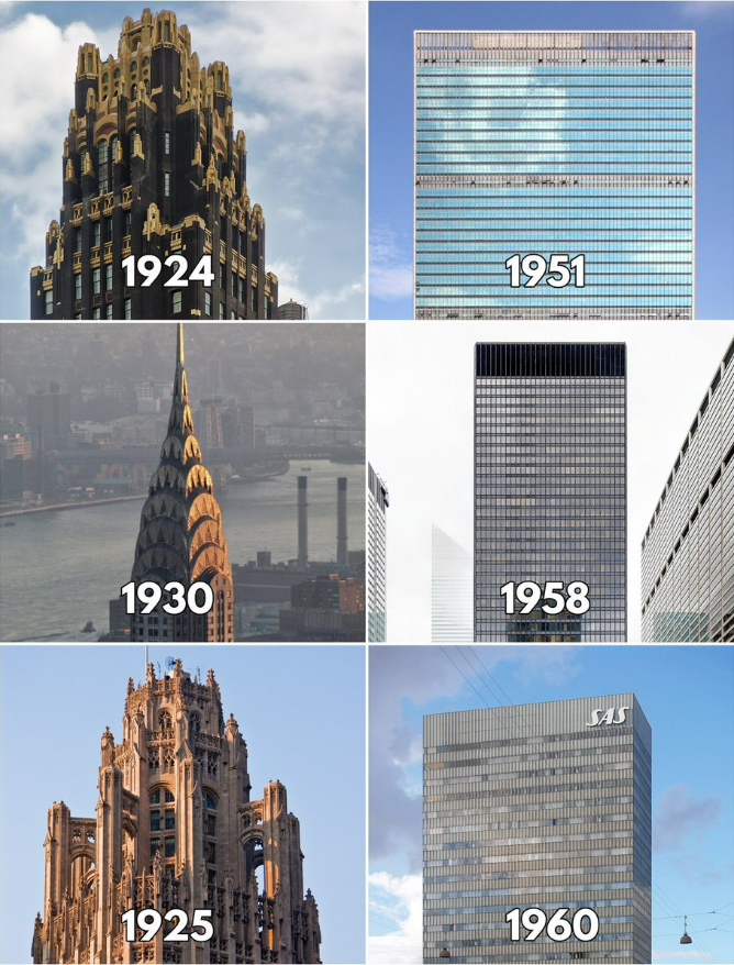 The change in buildings' architecture over time